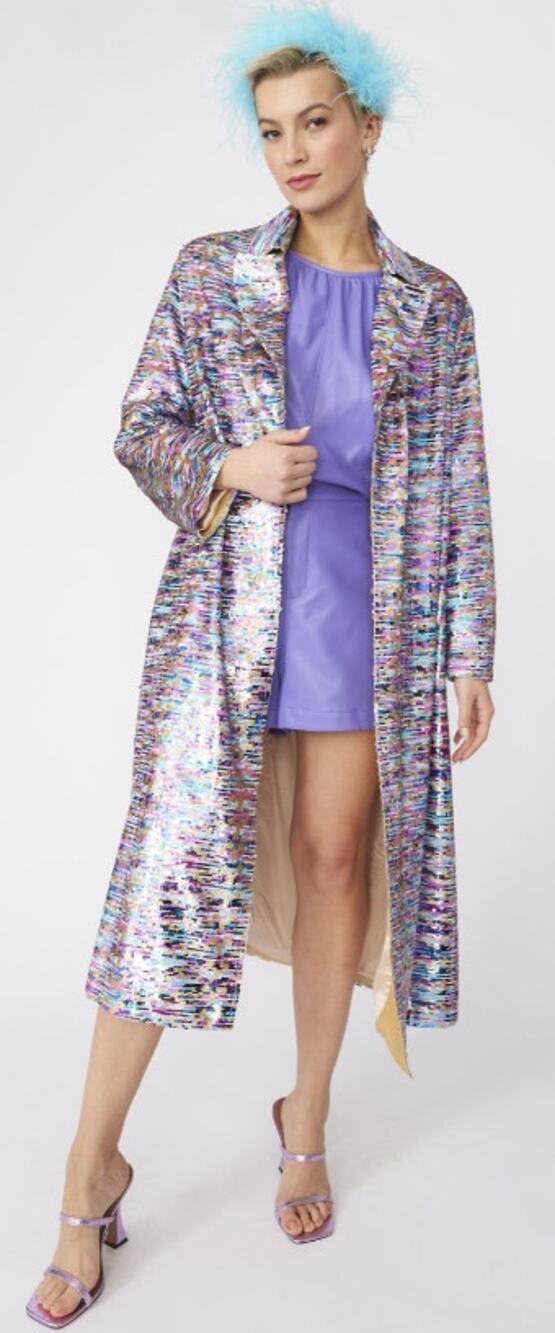 NWT Jayley Collection Purple Multi Color Sequin Trench Coat Small / Medium Glam